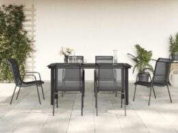 vidaXL 7 Piece Patio Dining Set Black Steel and Textilene