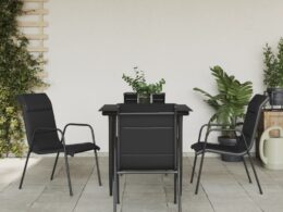 vidaXL 5 Piece Patio Dining Set Black Steel and Textilene