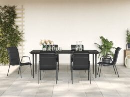 vidaXL 7 Piece Patio Dining Set Black Steel and Textilene