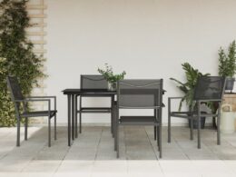 vidaXL 5 Piece Patio Dining Set Black Steel and Textilene