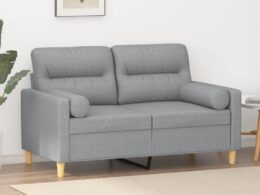 vidaXL 2-Seater Sofa with Throw Pillows Light Gray 47.2" Fabric