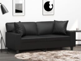 vidaXL 2-Seater Sofa with Throw Pillows Black 55.1" Faux Leather