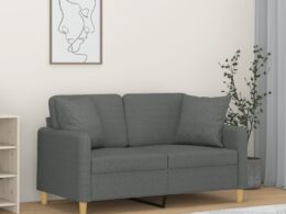 vidaXL 2-Seater Sofa with Throw Pillows Dark Gray 47.2" Fabric