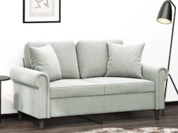 vidaXL 2-Seater Sofa with Throw Pillows Light Gray 47.2" Velvet
