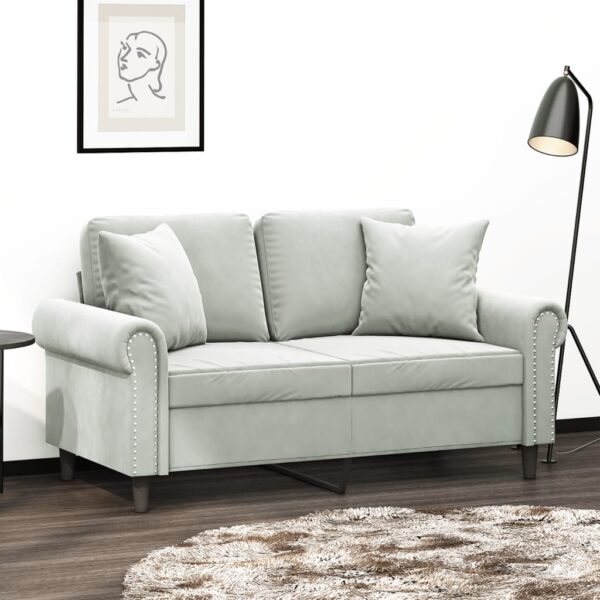 vidaXL 2-Seater Sofa with Throw Pillows Light Gray 47.2" Velvet