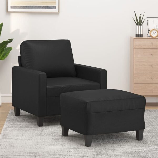 vidaXL Sofa Chair with Footstool Black 23.6" Faux Leather