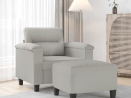 vidaXL Sofa Chair with Footstool Light Gray 23.6" Microfiber Fabric