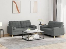 vidaXL 2 Piece Sofa Set with Pillows Dark Gray Fabric