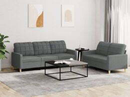vidaXL 2 Piece Sofa Set with Cushions Dark Gray Fabric
