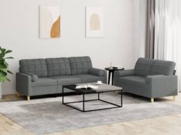 vidaXL 2 Piece Sofa Set with Pillows Dark Gray Fabric