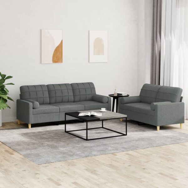vidaXL 2 Piece Sofa Set with Pillows Dark Gray Fabric