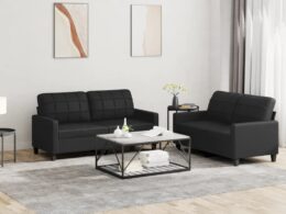 vidaXL 2 Piece Sofa Set with Cushions Black Faux Leather