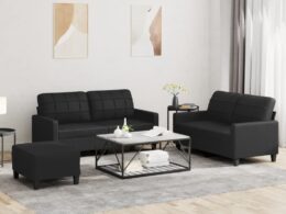 vidaXL 3 Piece Sofa Set with Cushions Black Faux Leather