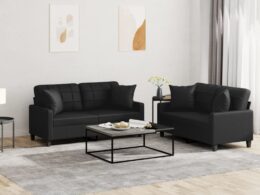 vidaXL 2 Piece Sofa Set with Pillows Black Faux Leather