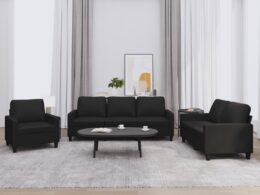 vidaXL 3 Piece Sofa Set with Cushions Black Faux Leather