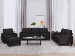 vidaXL 4 Piece Sofa Set with Cushions Black Faux Leather