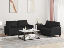 vidaXL 2 Piece Sofa Set with Cushions Black Faux Leather
