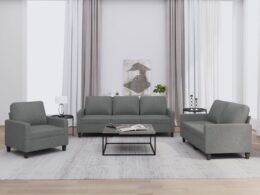 vidaXL 3 Piece Sofa Set with Cushions Dark Gray Fabric