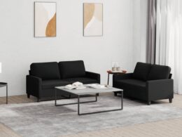 vidaXL 2 Piece Sofa Set with Cushions Black Fabric