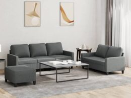 vidaXL 3 Piece Sofa Set with Cushions Dark Gray Fabric