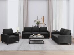 vidaXL 3 Piece Sofa Set with Cushions Black Velvet