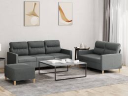 vidaXL 3 Piece Sofa Set with Cushions Dark Gray Fabric