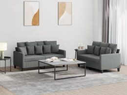 vidaXL 2 Piece Sofa Set with Cushions Dark Gray Fabric