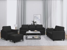 vidaXL 4 Piece Sofa Set with Cushions Black Faux Leather