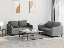 vidaXL 2 Piece Sofa Set with Cushions Dark Gray Fabric