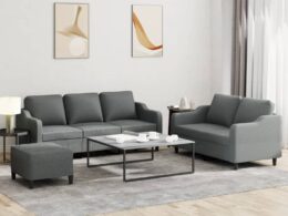 vidaXL 3 Piece Sofa Set with Cushions Dark Gray Fabric