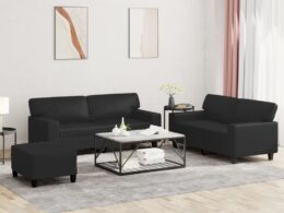 vidaXL 3 Piece Sofa Set Black Faux Leather