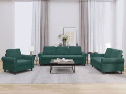 vidaXL 3 Piece Sofa Set with Cushions Dark Green Velvet