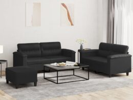 vidaXL 3 Piece Sofa Set with Cushions Black Faux Leather