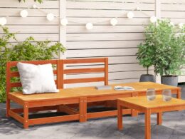 vidaXL Patio Sofa Armless with Footstool Wax Brown Solid Wood Pine