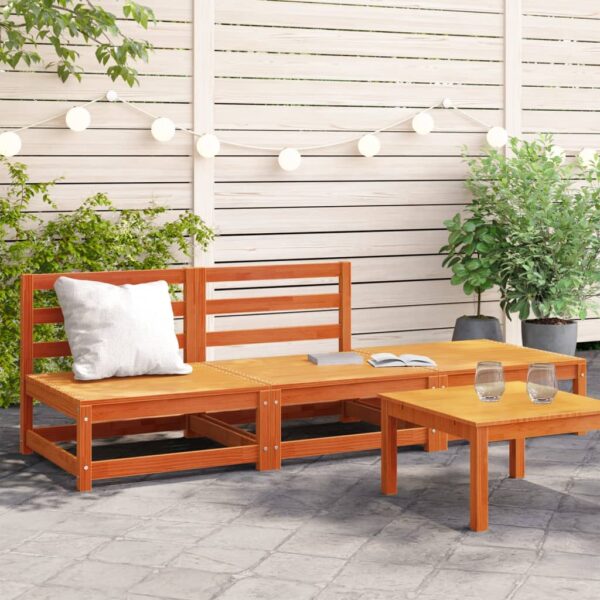 vidaXL Patio Sofa Armless with Footstool Wax Brown Solid Wood Pine