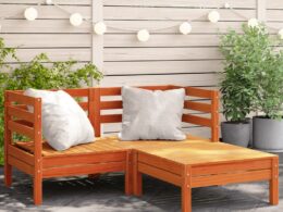 vidaXL Patio Sofa 2-Seater with Footstool Wax Brown Solid Wood Pine