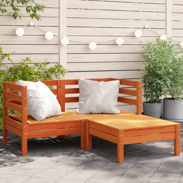 vidaXL Patio Sofa 2-Seater with Footstool Wax Brown Solid Wood Pine