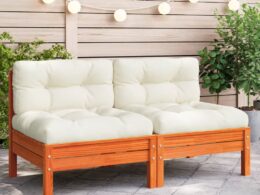vidaXL Patio Sofa Armless with Cushions Wax Brown Solid Wood Pine