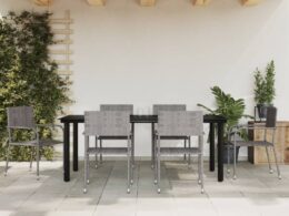 vidaXL 7 Piece Patio Dining Set Gray and Black Poly Rattan and Steel