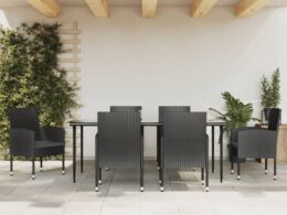 vidaXL 7 Piece Patio Dining Set Black Poly Rattan and Steel