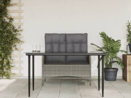 vidaXL 2 Piece Patio Dining Set with Cushions Gray Poly Rattan