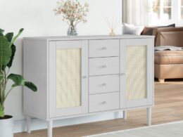 vidaXL Sideboard SENJA Rattan Look White 44.1"x15.7"x31.5" Solid Wood Pine
