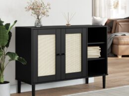 vidaXL Sideboard SENJA Rattan Look Black 44.1"x15.7"x31.5" Solid Wood Pine
