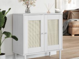 vidaXL Sideboard SENJA Rattan Look White 31.5"x13.8"x31.5" Solid Wood Pine