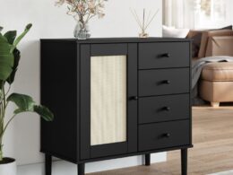 vidaXL Sideboard SENJA Rattan Look Black 31.5"x15.7"x31.5" Solid Wood Pine