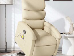 vidaXL Stand up Massage Recliner Chair Cream Fabric