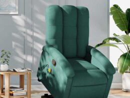 vidaXL Stand up Massage Recliner Chair Dark Green Fabric