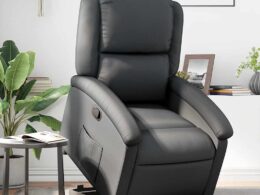 vidaXL Stand up Recliner Chair Black Real Leather