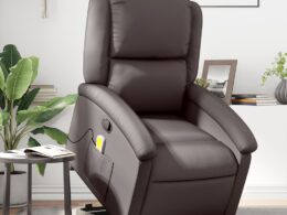 vidaXL Stand up Massage Recliner Chair Dark Brown Real Leather