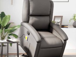 vidaXL Stand up Massage Recliner Chair Gray Real Leather